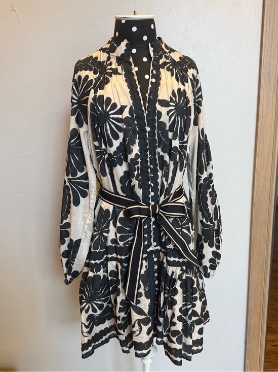 ANTONIO MELANI Dresses & Skirts - ANTONIO MELANI Black and Cream Brynn Floral Tie-Waist Mini Dress.